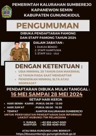 PENGUMUMAN PENGISIAN PAMONG DAN STAFF PAMONG KALURAHAN SUMBEREJO TAHUN 2024